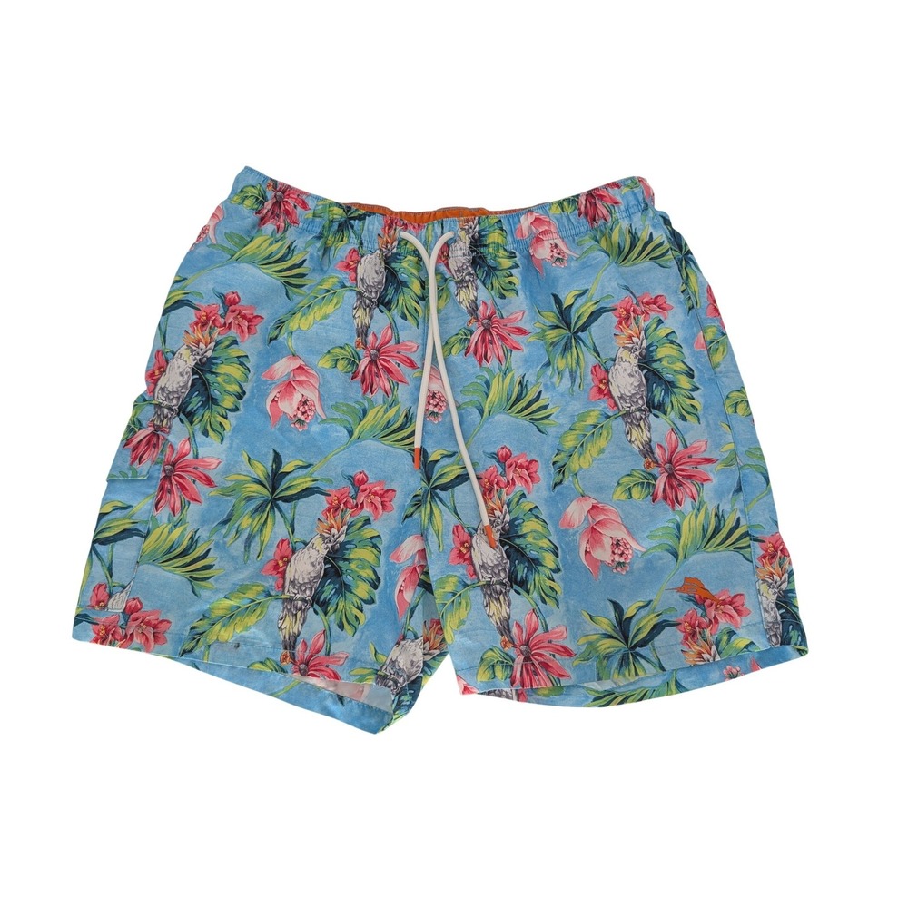 Tommy Bahama Swim Trunks Mens Large Blue Tropical Parrot‎ Floral Board Shorts 6"